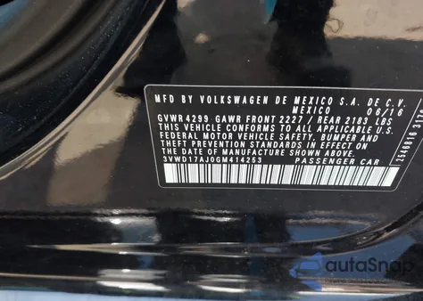 2016 Volkswagen Jetta 1.8T Sport z USA, uszkodzony, nr VIN 3VWD17AJ0GM414253